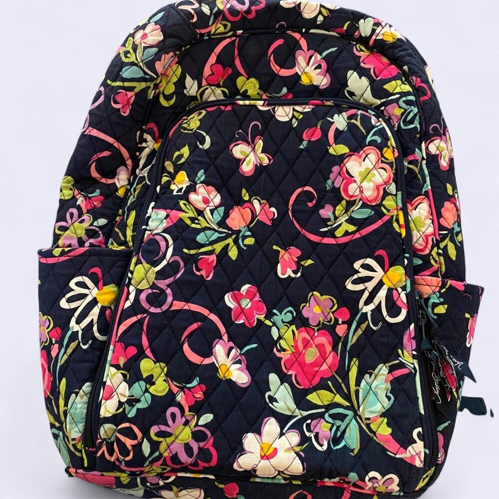 Retired Large Vera Bradley Ribbons Floral Quilted Backpack Excellent Condition